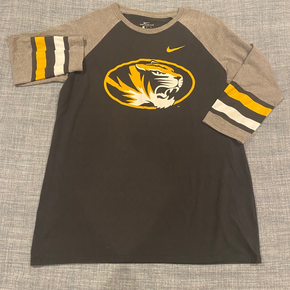 Nike Missouri Mizzou Tigers Raglan 3/4 Sleeve Tee Charcoal Grey Womens Large